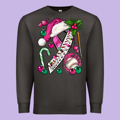 Pink Christmas Breast Cancer Ribbon Baseball Premium Sweatshirt Designed By Bundleandbundleshop