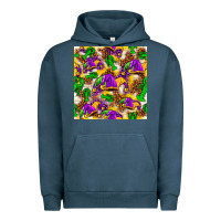 Pigment Midnight Navy Mardi Gras jester had and crawfish with leopard pa Urban Hoodie - HowdyJamesFarm