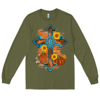 Army Green thanksgiving cross pumpkin sunflower Long Sleeve Tee - AdoDesignShop