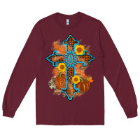 Burgundy thanksgiving cross pumpkin sunflower Long Sleeve Tee - AdoDesignShop