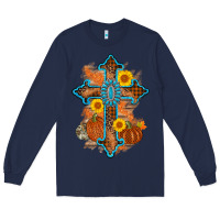 Navy thanksgiving cross pumpkin sunflower Long Sleeve Tee - AdoDesignShop