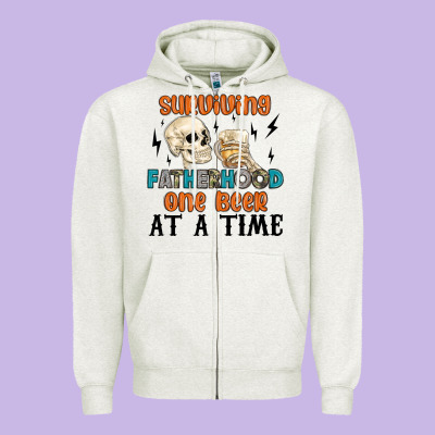 Surviving Fatherhood One Beer At A Time Zipper Hoodie Designed By Maliassmallbusiness