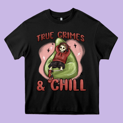 True Crimes & Chill Heavy Core Tee Designed By Maliassmallbusiness