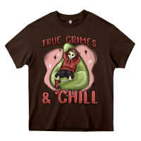 Chocolate Brown true crimes & chill Heavy Core Tee - MaliasSmallBusiness