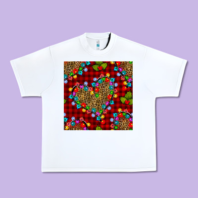 Christmas Lights And Leopard Hearts Seamless Pattern Urban Heavy Tee Designed By Bundleandbundleshop