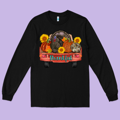 Thankful Turkey Truck Long Sleeve Tee Designed By Adodesignshop