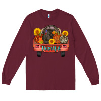 Burgundy thankful turkey truck Long Sleeve Tee - AdoDesignShop
