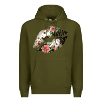Army Green Cowhide And Flowers Lips Premium Hoodie - Bettercallsaul