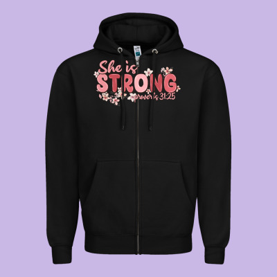She Is Strong Proverbs 31 25 Zipper Hoodie Designed By Maliassmallbusiness