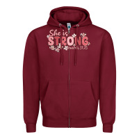Burgundy she is strong proverbs 31 25 Zipper Hoodie - MaliasSmallBusiness
