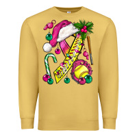Antique Gold Pink Christmas Breast Cancer Ribbon Softball Premium Sweatshirt - BundleAndBundleShop