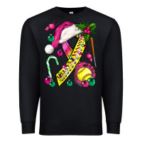Black Pink Christmas Breast Cancer Ribbon Softball Premium Sweatshirt - BundleAndBundleShop