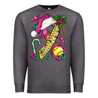 Charcoal Heather Pink Christmas Breast Cancer Ribbon Softball Premium Sweatshirt - BundleAndBundleShop