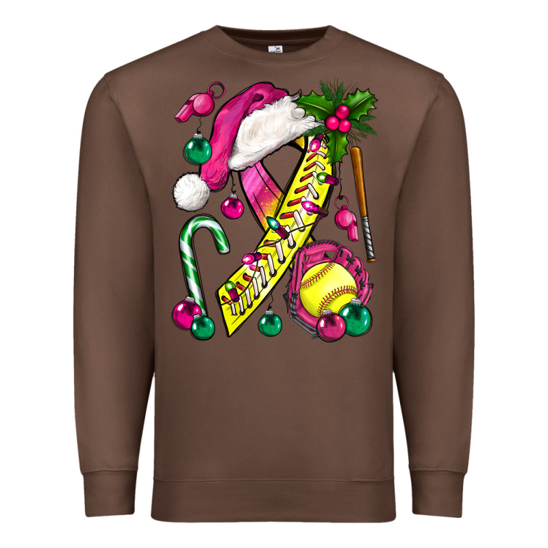Pink Christmas Breast Cancer Ribbon Softball Premium Sweatshirt by BundleAndBundleShop | Teevron