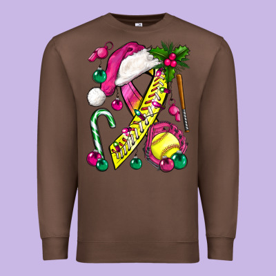 Pink Christmas Breast Cancer Ribbon Softball Premium Sweatshirt Designed By Bundleandbundleshop