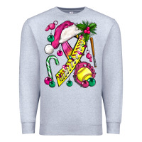 Heather Grey Pink Christmas Breast Cancer Ribbon Softball Premium Sweatshirt - BundleAndBundleShop