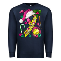 Navy Pink Christmas Breast Cancer Ribbon Softball Premium Sweatshirt - BundleAndBundleShop