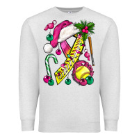 Oatmeal Heather Pink Christmas Breast Cancer Ribbon Softball Premium Sweatshirt - BundleAndBundleShop