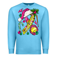 Ocean Blue Pink Christmas Breast Cancer Ribbon Softball Premium Sweatshirt - BundleAndBundleShop