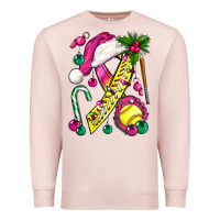 Pale Pink Pink Christmas Breast Cancer Ribbon Softball Premium Sweatshirt - BundleAndBundleShop