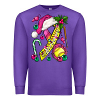 Purple Pink Christmas Breast Cancer Ribbon Softball Premium Sweatshirt - BundleAndBundleShop