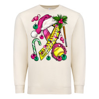 Sandshell Pink Christmas Breast Cancer Ribbon Softball Premium Sweatshirt - BundleAndBundleShop