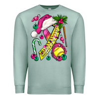 Seafoam Pink Christmas Breast Cancer Ribbon Softball Premium Sweatshirt - BundleAndBundleShop