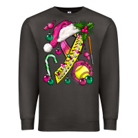 Smoke Pink Christmas Breast Cancer Ribbon Softball Premium Sweatshirt - BundleAndBundleShop