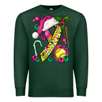 Sports Green Pink Christmas Breast Cancer Ribbon Softball Premium Sweatshirt - BundleAndBundleShop