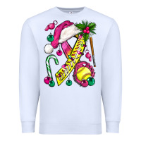 White Pink Christmas Breast Cancer Ribbon Softball Premium Sweatshirt - BundleAndBundleShop