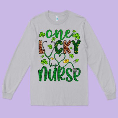 Leopard Glitter One Lucky Nurse Long Sleeve Tee Designed By Artiststas