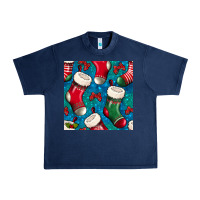 Navy christmas socks seamless pattern Urban Heavy Tee - BundleAndBundleShop