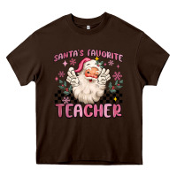 Chocolate Brown santa's favorite teacher Heavy Core Tee - MaliasSmallBusiness