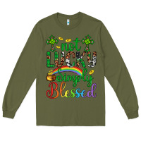 Army Green Western St. Patrick's Day Cross Not Lucky Simply Blessed Long Sleeve Tee - Artiststas