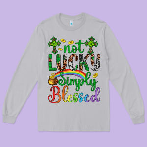 Western St. Patrick's Day Cross Not Lucky Simply Blessed Long Sleeve Tee Designed By Artiststas