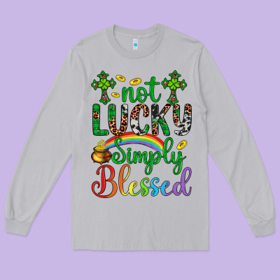 Western St. Patrick's Day Cross Not Lucky Simply Blessed Long Sleeve Tee Designed By Artiststas