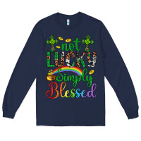 Navy Western St. Patrick's Day Cross Not Lucky Simply Blessed Long Sleeve Tee - Artiststas