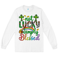 White Western St. Patrick's Day Cross Not Lucky Simply Blessed Long Sleeve Tee - Artiststas