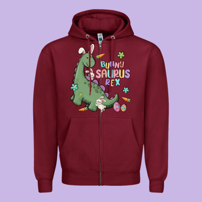 Bunny Saurus Rex Zipper Hoodie Designed By Maliassmallbusiness