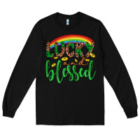 Black Western St. Patrick's Rainbow Lucky And Blessed Long Sleeve Tee - Artiststas