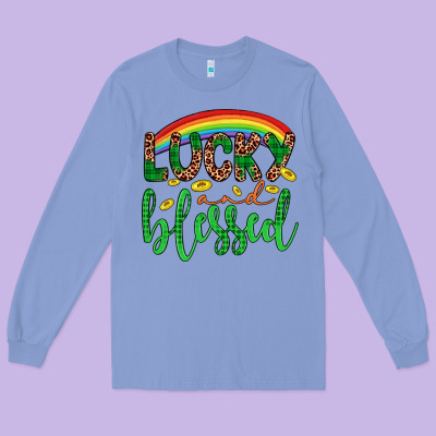Western St. Patrick's Rainbow Lucky And Blessed Long Sleeve Tee Designed By Artiststas
