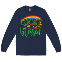 Navy Western St. Patrick's Rainbow Lucky And Blessed Long Sleeve Tee - Artiststas