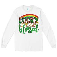 White Western St. Patrick's Rainbow Lucky And Blessed Long Sleeve Tee - Artiststas
