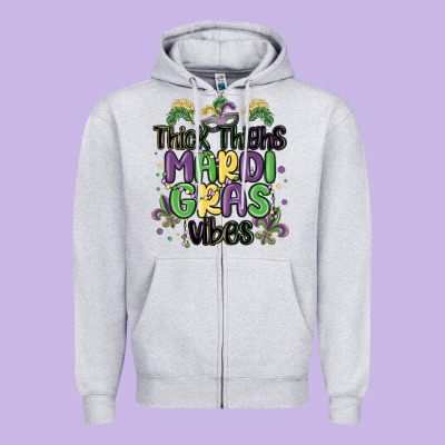Thick Thighs Mardi Gras Vibes Zipper Hoodie Designed By Maliassmallbusiness