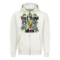 Oatmeal Heather thick thighs mardi gras vibes Zipper Hoodie - MaliasSmallBusiness