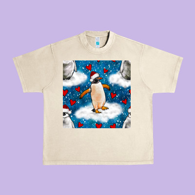 Christmas Penguin And Heart Seamless Pattern Urban Heavy Tee Designed By Bundleandbundleshop