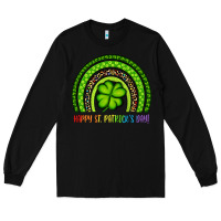 Black Happy St. Patrick's Day Shamrock Rainbow Long Sleeve Tee - Artiststas