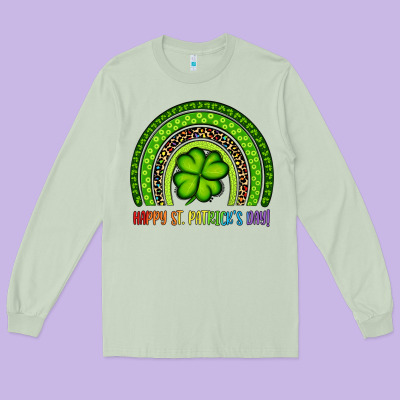 Happy St. Patrick's Day Shamrock Rainbow Long Sleeve Tee Designed By Artiststas