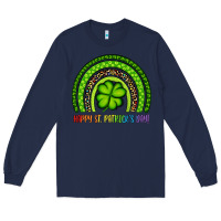 Navy Happy St. Patrick's Day Shamrock Rainbow Long Sleeve Tee - Artiststas