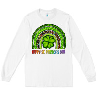 White Happy St. Patrick's Day Shamrock Rainbow Long Sleeve Tee - Artiststas